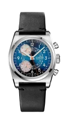 Relógio Cimier pulseira de prata com pulseira de couro para homens 711 HERITAGE CHRONOGRAPH Blue 39,5MM Automatic