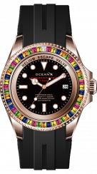 Zlaté pánské hodinky Ocean X s gumovým páskem SHARKMASTER 1000 Candy SMS1005 - Gold Automatic 44MM