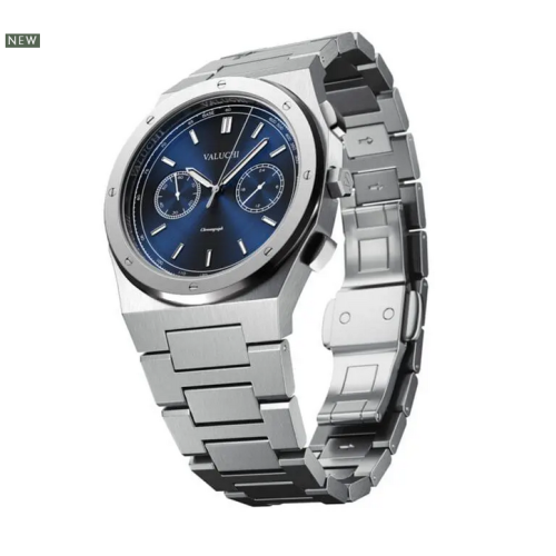 Reloj Valuchi Watches plateado para hombre con correa de acero Chronograph - Silver Blue 40MM