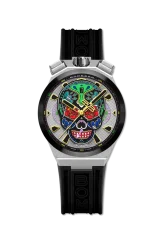 Montre Bomberg Watches pour hommes en argent avec caoutchouc CHRONO SKULL THROWBACK EDITION - COLORIDO 44MM Automatic