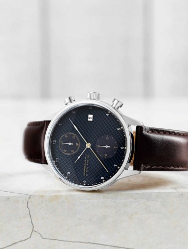 Stříbrné pánské hodinky About Vintage s páskem z pravé kůže Chronograph Blue Turtle 1815 41MM