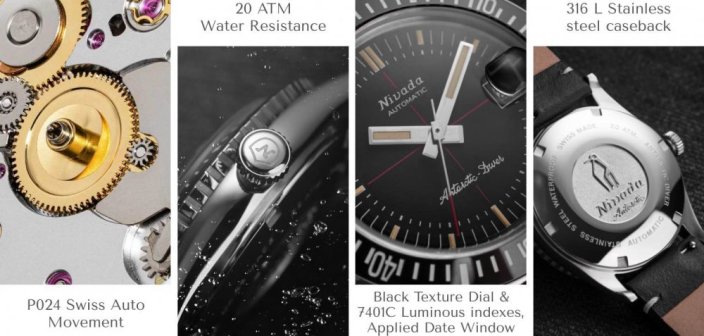 Herrenuhr aus Silber Nivada Grenchen mit Stahlband Antarctic Diver 32038A04 38MM Automatic