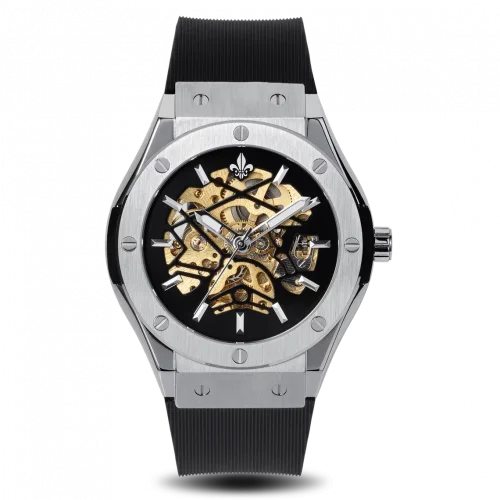 Srebrny zegarek męski Ralph Christian z gumką Prague Skeleton Deluxe - Silver Automatic 44MM