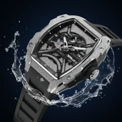 Paul Rich Watch hopea miesten kello kuminauhalla Frosted Astro Skeleton Abyss - Silver 42,5MM