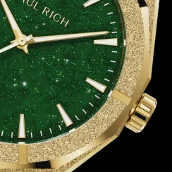 Reloj Paul Rich oro para hombre con correa de acero Frosted Star Dust II - Gold / Green 43MM