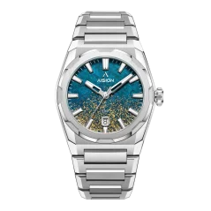 Stříbrné pánské hodinky Aisiondesign Watches s ocelovým páskem HANG Crafts - GOLD LEAF - HANMON GAS SEIDOU 40MM Automatic