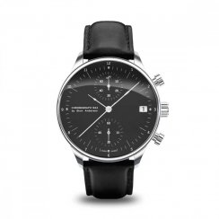 Męski srebrny zegarek About Vintage z paskiem z prawdziwej skóry Chronograph Steel / Black 1844 41MM