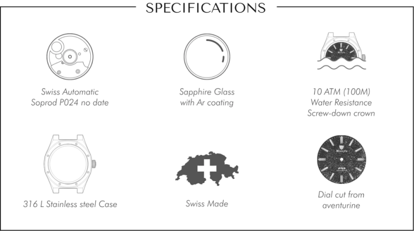 Strieborné pánske hodinky Nivada Grenchen s textilným opaskom F77 STAINLESS STEEL LAPIS LAZULI 68009A77-BC 37MM Automatic