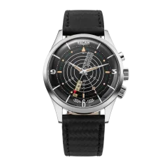 Stříbrné pánské hodinky Vulcain s koženým páskem Nautical Heritage Black Beige Patina Steel Triple Caseback - Black Carbon Leather 42MM Automatic