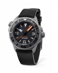 Męski srebrny zegarek Undone Watches z gumowym paskiem Aquadeep - Signal Black 43MM Automatic
