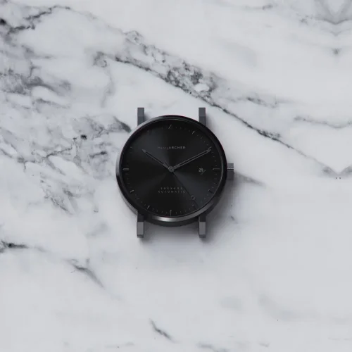 Herrenuhr aus Silber Henryarcher Watches mit Ledergürtel Sekvens - Mørk Nero 40MM Automatic