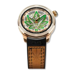 Zlaté pánské hodinky Bomberg s koženým páskem CBD GOLDEN 43MM Automatic