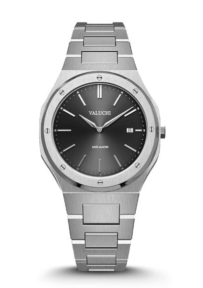 Men's silver Valuchi watch with steel strap Date Master - Silver Black 40MM