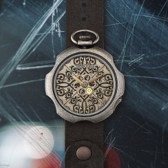 Stříbrné pánské hodinky Mondia s koženým páskem Tattoo Dirty Silver 48MM