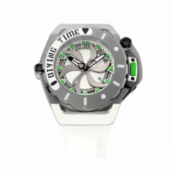 Čierne pánske hodinky Mazzucato s gumovým pásikom RIM Scuba Black / White - 48MM Automatic