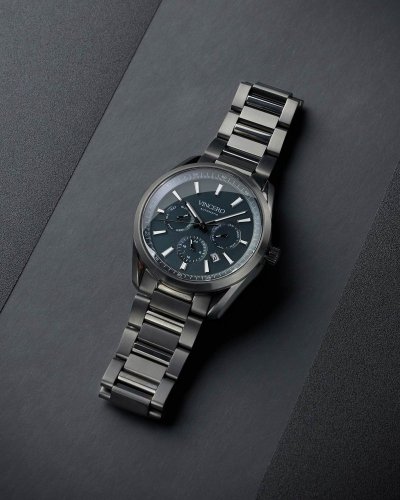 Relógio Vincero de homem preto com pulseira de aço The Reserve Automatic Gunmetal/Slate Blue 41MM
