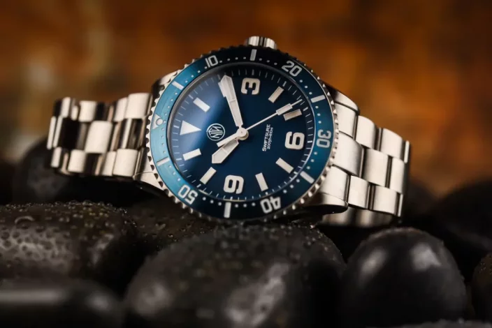 Strieborné pánske hodinky NTH Watches s oceľovým pásikom 2K1 Subs Swiftsure No Date - Blue Automatic 43,7MM