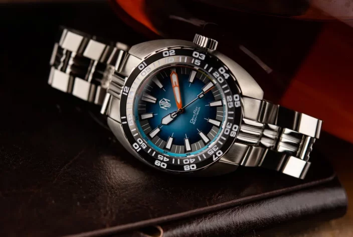 Strieborné pánske hodinky NTH Watches s oceľovým pásikom DevilRay No Date - Silver / Blue Automatic 43MM
