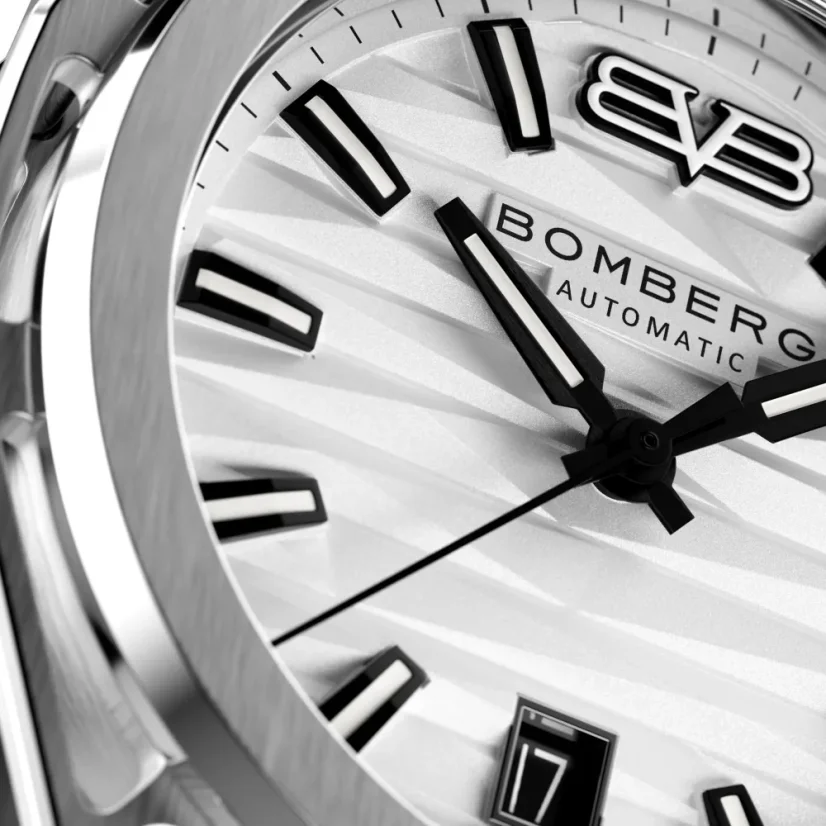Men's silver Bomberg Watch with steel strap EDGE WHITE 43MM Automatic
