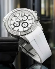 Men's silver Louis XVI watch with rubber strap Majesté Iced Out Royale - 1137 Silver 43MM