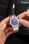 Męski srebrny zegarek Nivada Grenchen ze stalowym paskiem F77 LAPIS LAZULI 68009A77 37MM Automatic