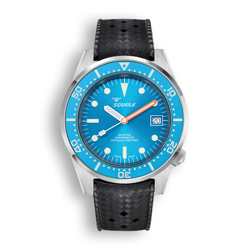 Męski srebrny zegarek Squale dia z gumowym paskiem 1521 Ocean COSC Rubber - Silver 42MM Automatic