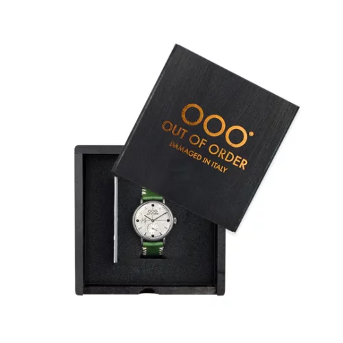 Orologio da uomo Out Of Order Watches in colore argento con cinturino in pelle Firefly 41 Green 41MM