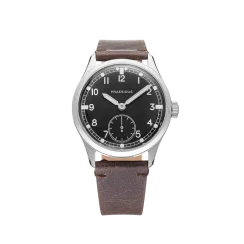 Men's silver Praesidus watch with leather strap DD-45 Factory Fresh Brown 38MM Automatic