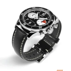Stříbrné pánské hodinky Hemel s páskem z pravé kůže The Hemel Airstream Black 40 MM