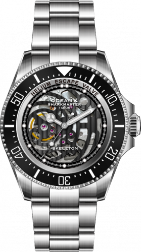 Ασημένιο ανδρικό ρολόι Ocean X με ατσάλινο λουράκι SHARKMASTER 1000 Skeleton SMS1011S - Silver Automatic 44MM