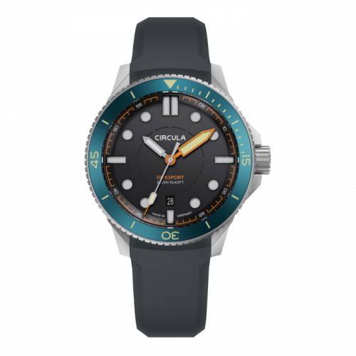 Męski srebrny zegarek Circula Watches z gumowym paskiem DiveSport Titan - Black DLC Titanium 42MM Automatic