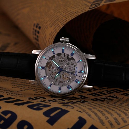 Stříbrné pánské hodinky Epos s koženým páskem Emotion 3390.155.20.20.25 41MM Automatic