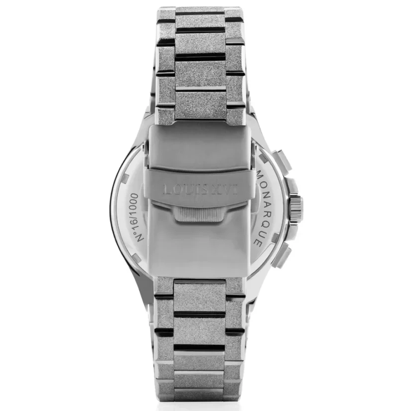 Montre Louis XVI pour homme en argent avec bracelet en acier Frosted Le Monarque 1212 - Silver 42MM