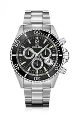 Men's silver Delma Watch with steel strap Santiago Chronograph Silver / Black 43MM