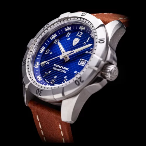 Relógio ProTek Watches prata para homens com pulseira de couro Dive Series 2003 42MM