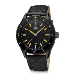 Černé pánské hodinky Eza s koženým páskem Sealander DLC - 41MM Automatic