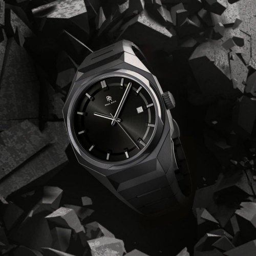 Relógio Paul Rich de homem preto com bracelete de aço Elements Black Moon 45MM