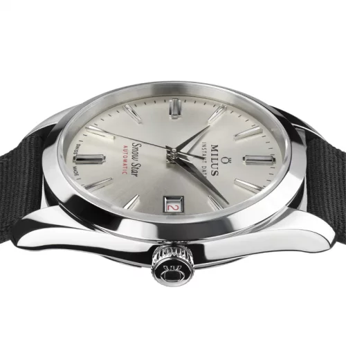 Reloj Milus Watches plata con correa de cuero Snow Star Sky Silver 39MM Automatic