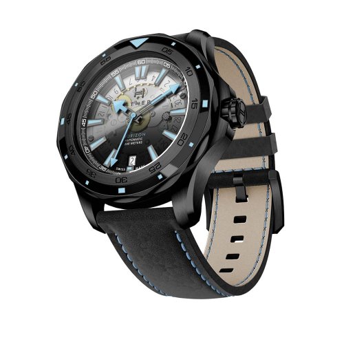 Czarny zegarek męski Fathers Watches ze skórzanym paskiem Horizon Evolution All Black 40MM Automatic
