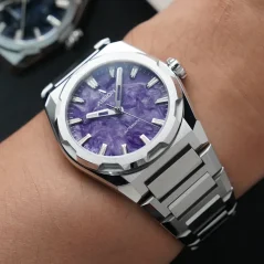 Strieborné pánske hodinky Aisiondesign Watches s ocelovým pásikom HANG Crafts - Charoite Dial 40MM Automatic