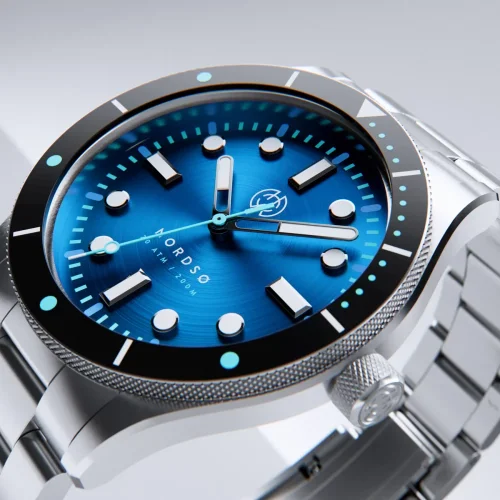 Herrenuhr aus Silber Henryarcher Watches mit Stahlband Nordsø - Horizon Blue 40MM Automatic