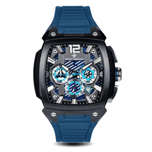 Relógio de homem Ralph Christian preto com pulseira de borracha The Phantom Chrono - Nordic Blue 44MM