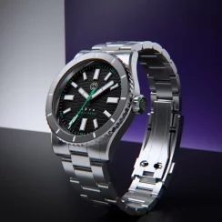 Stříbrné pánské hodinky Henryarcher Watches s ocelovým páskem Akva - Infinity Green 40MM Automatic