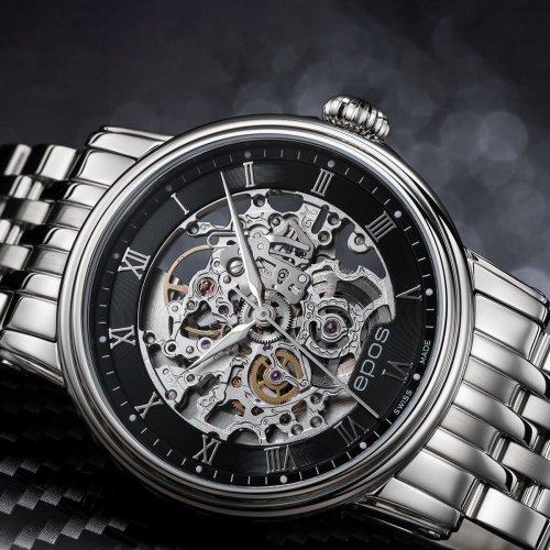 Srebrny męski zegarek Epos ze stalowym paskiem Emotion 3390.155.20.25.30 41MM Automatic