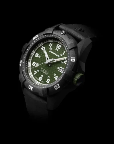 Montre ProTek Watches pour homme en noir avec bracelet en caoutchouc Series PT1215 42MM Automatic