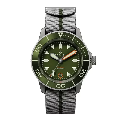 Męski srebrny zegarek Draken ze stalowym paskiem Tugela – Double Drab 42MM
