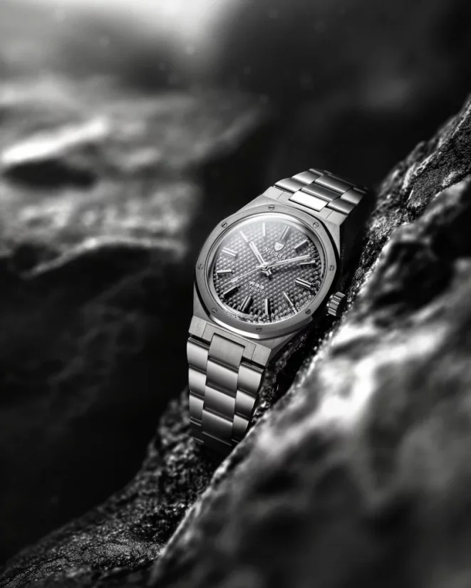 Men's silver Nivada Grenchen watch with steel strap F77 TITANIUM ANTHRACITE 68006A77 37MM Automatic