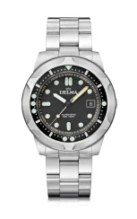 Strieborné pánske hodinky Delma Watches s ocelovým pásikom Quattro Silver / Black 44MM Automatic