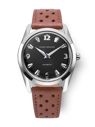 Stříbrné pánské hodinky Nivada Grenchen s koženým páskem Antarctic 35002M41 35MM