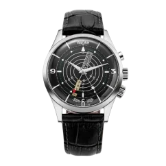 Silberne Herrenuhr Vulcain mit Lederband Nautical Heritage Black White Luminova Steel Triple Caseback - Black Calf Skin Leather Alligator Printed 42MM Automatic